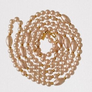 MARVELLA Pastel Pink Oval & Round Pearl Necklace with Gold Accents
